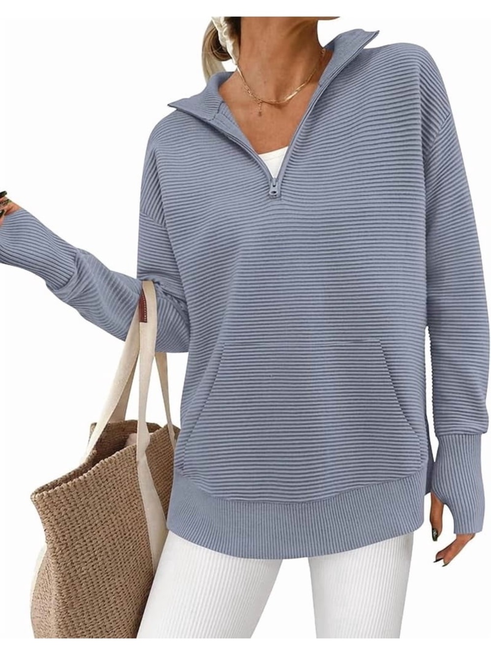 PRETTYGARDEN Ribbed Half Zip Pullover - Picture 3 of 8